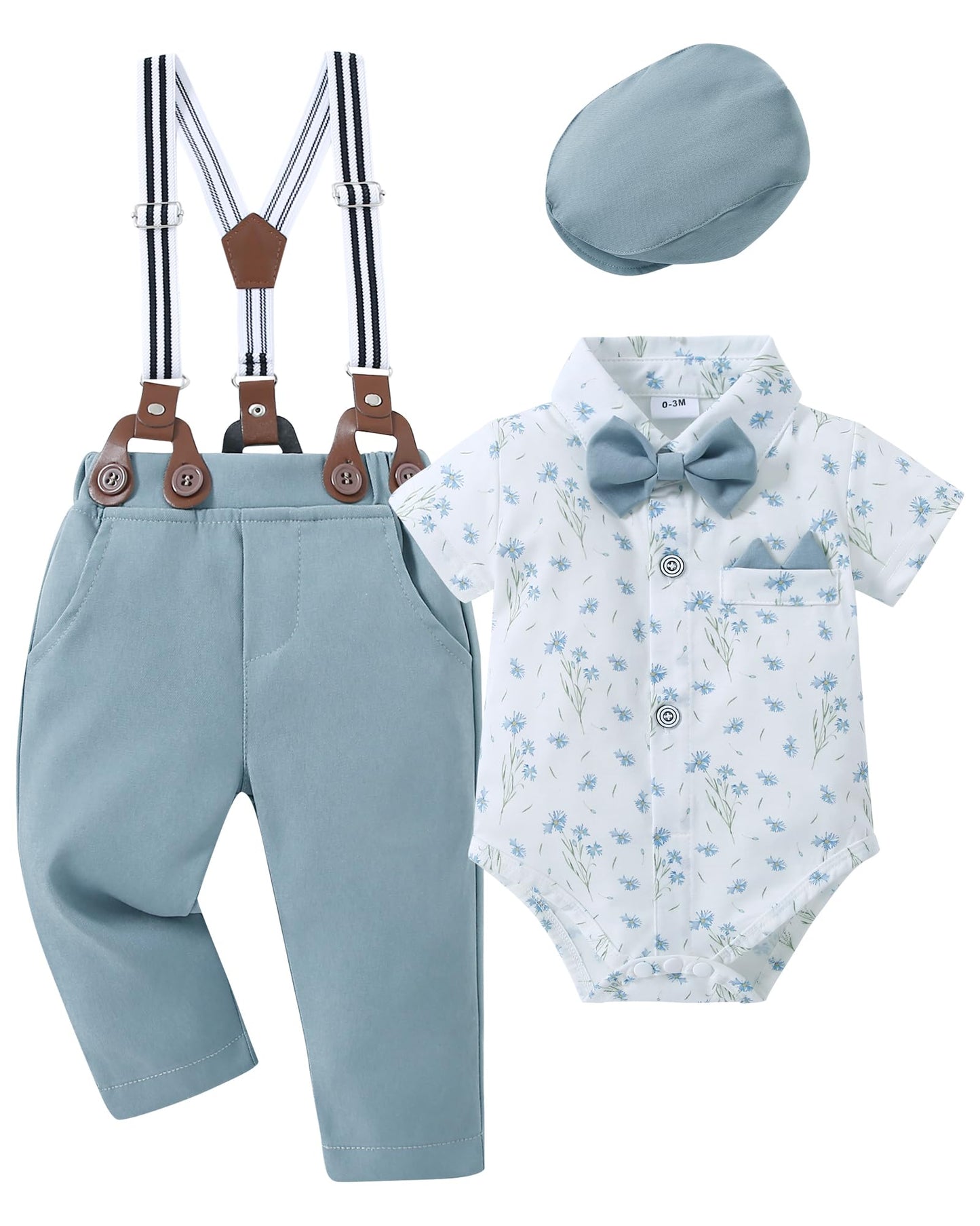YALLET Baby Boy Clothes Suit Newborn Infant Gentleman Outfits, Formal Dress Shirt+Bowtie+Suspender Shorts Wedding Party Set