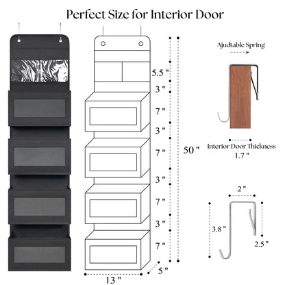 Over Door Organizer with 4 Large Capacity Pockets, Hanging Organizer Storage for Closet Bathroom Nursery Bedroom Dorm, Toys Cosmetics Sundries and Baby Essentials, Gray