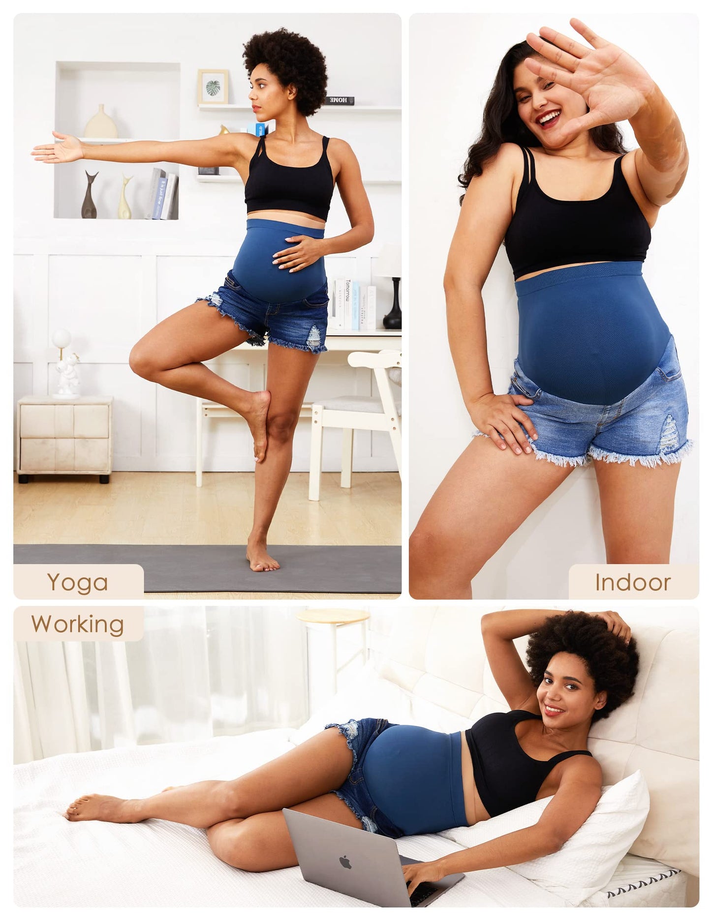 HOFISH Women's Maternity Jeans Shorts Over The Belly Stretchy Comfy Denim Shorts Pants Casual Workout Pregnancy Shorts