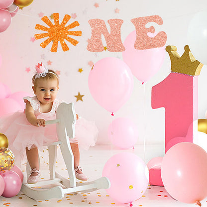 Pre-Strung Baby Shower Banner Oh Baby Sign Rose Gold Glittery Letters | Teddy Bear Gender Reveal Decorations | Baby Sprinkle Decorations for Girl Boy | Baby Gender Reveal Party Decoration Supplies