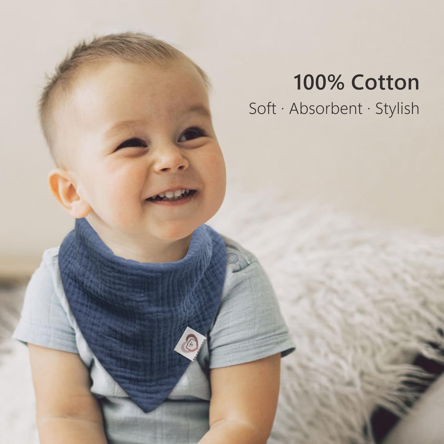 Bearmoss Muslin Baby Bibs 8 Pack Soft Bandana Bibs for Drooling & Teething, Absorbent Burp Cloths with Adjustable Snaps