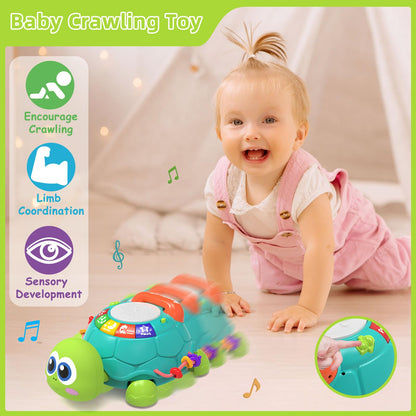 Hanayo Baby Musical Turtle Crawling Girl Toys for 6-18 Months，Infant Early Learning Educational Toy，Baby Girl Gift Essentials for Newborn 7 8 9 11+ Months 1-2 Year Old(Pink)