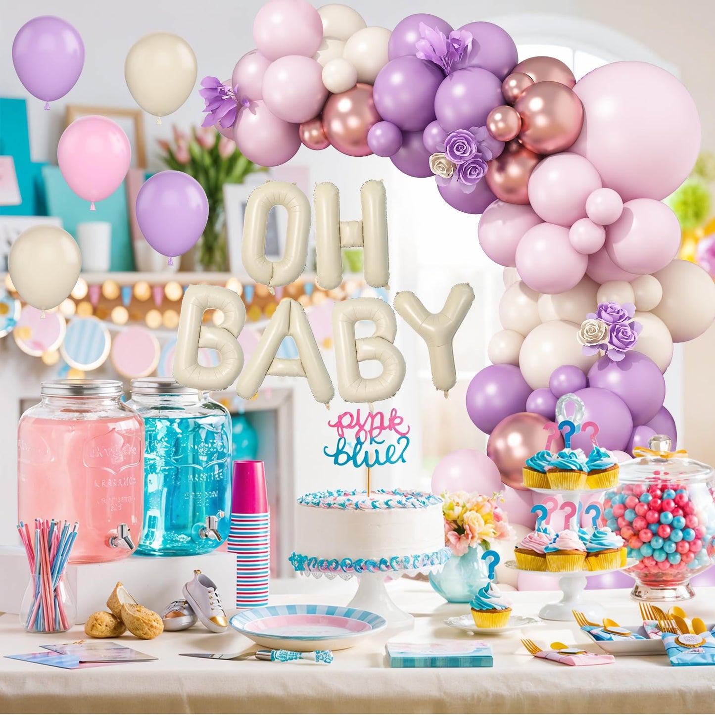 Sage Green Baby Shower Decorations,Boho Greency Neutral Balloon Arch with Oh Baby Balloon Banner Green Gold Balloons For Boy Girl Woodland Baby Shower Birthday Party Supplies