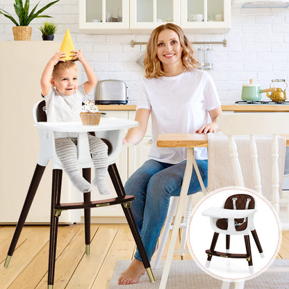 INFANS Baby High Chair, 3 in 1 Convertible Wooden Highchair for Babies & Toddlers, Modern Infant Feeding Chair with 5-Point Safety Harness, Footrest, Adjustable Legs, Removable Tray PU Cushion