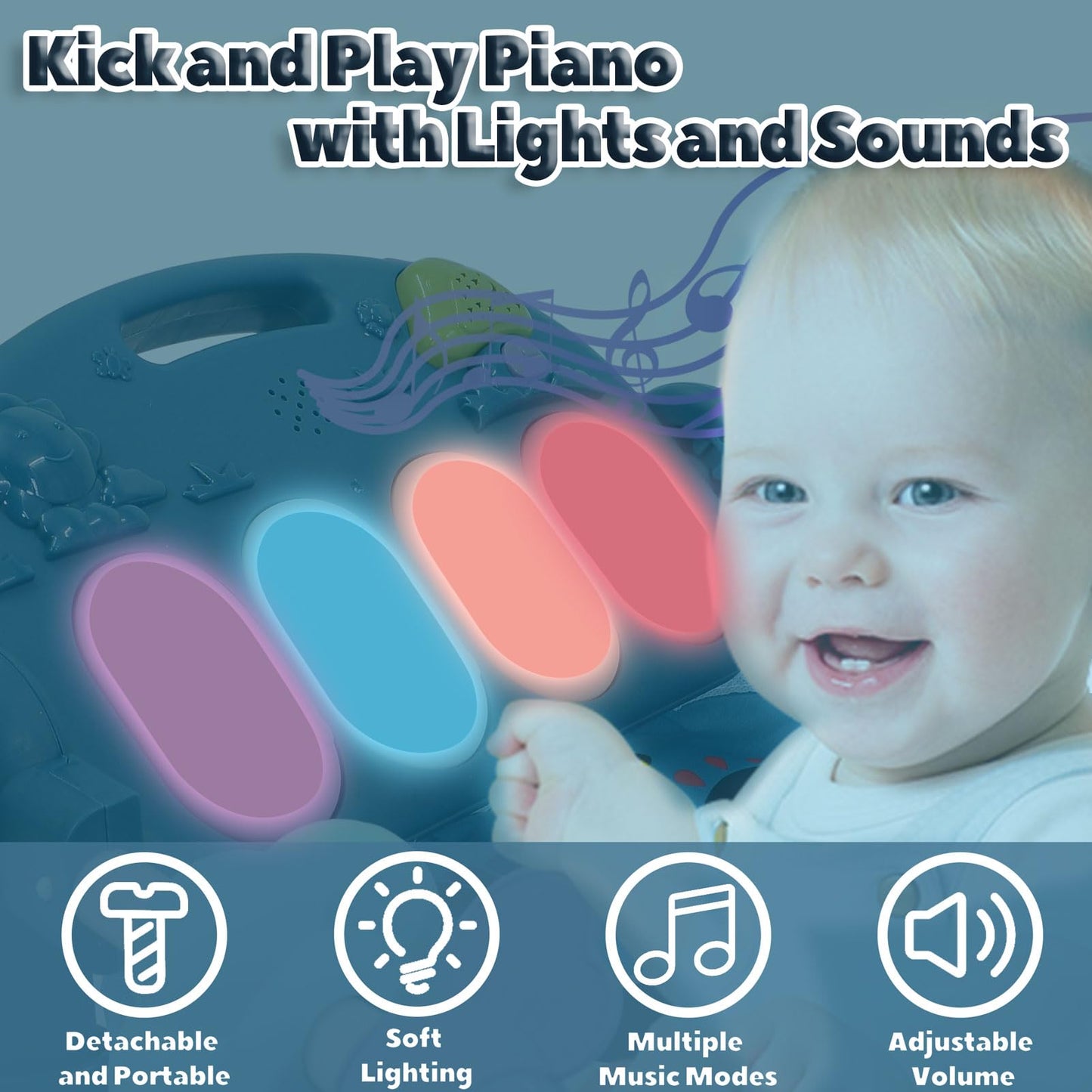 Baby Play Gym for 0-6 Months, High Contrast Tummy Time Mat, Kick and Play Piano, Music and Lights, Newborn Gifts for Girls, Pink