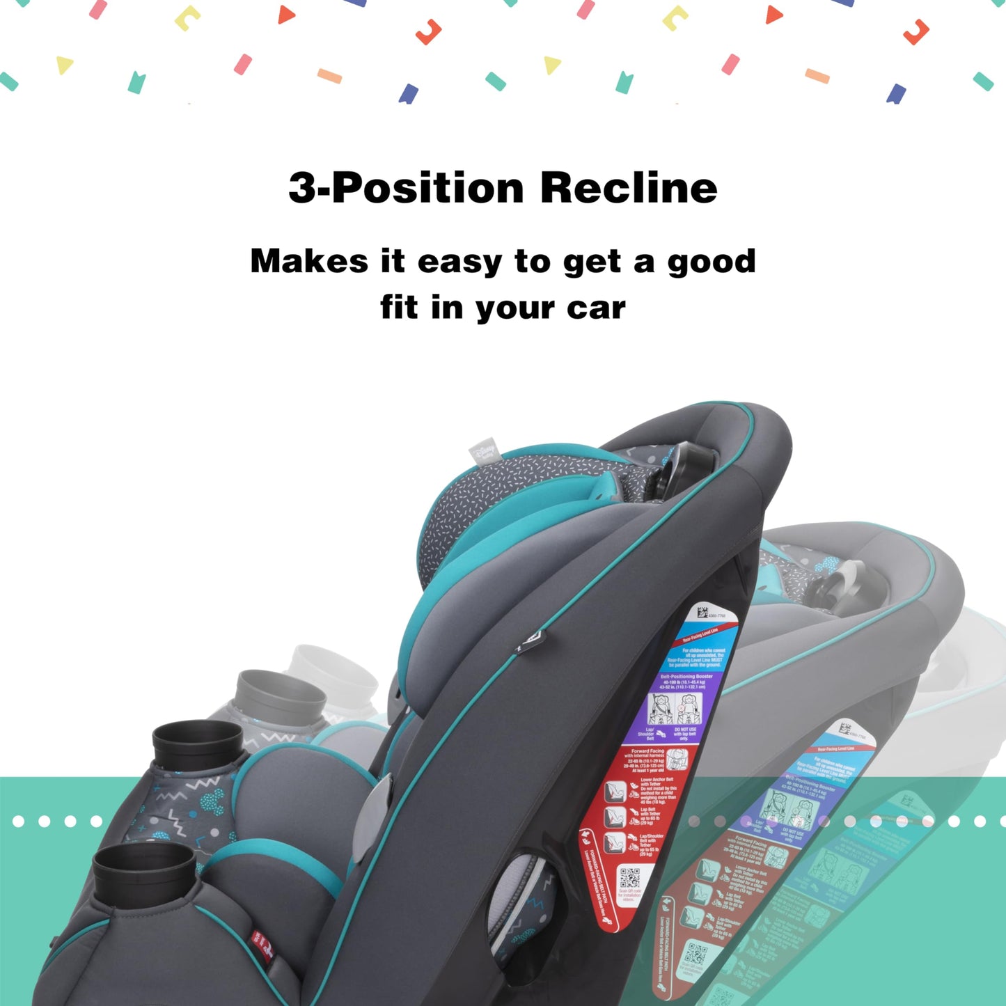 Disney Convertible Car Seat, Rear Facing 5-40 pounds, Forward Facing 30-65 pounds, Booster 40-100 lbs, Convert From Infant to Toddler, Simply Mickey