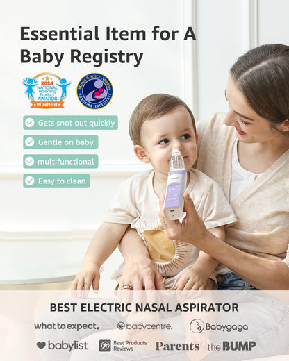 GROWNSY Nasal Aspirator for Baby, Electric Nose Aspirator for Toddler, Baby Nose Sucker, Automatic Nose Cleaner with 3 Silicone Tips, Adjustable Suction Level, Music and Light Soothing Function