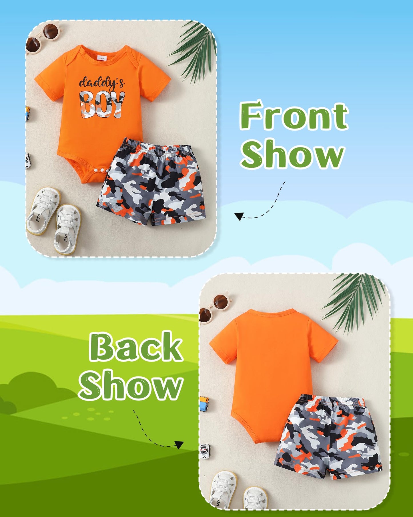 NZRVAWS Newborn Baby Boy Clothes Letter Printed Romper Shorts Summer Infant Outfits Camo Clothing Set 0 3 6 9 12 Months