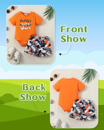 NZRVAWS Newborn Baby Boy Clothes Letter Printed Romper Shorts Summer Infant Outfits Camo Clothing Set 0 3 6 9 12 Months