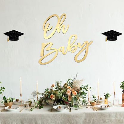 Oh Baby Sign for Backdrop, Wooden Baby Shower Sign Gold Letters Party Banner for Boy/Girl Decorations Backdrop Party