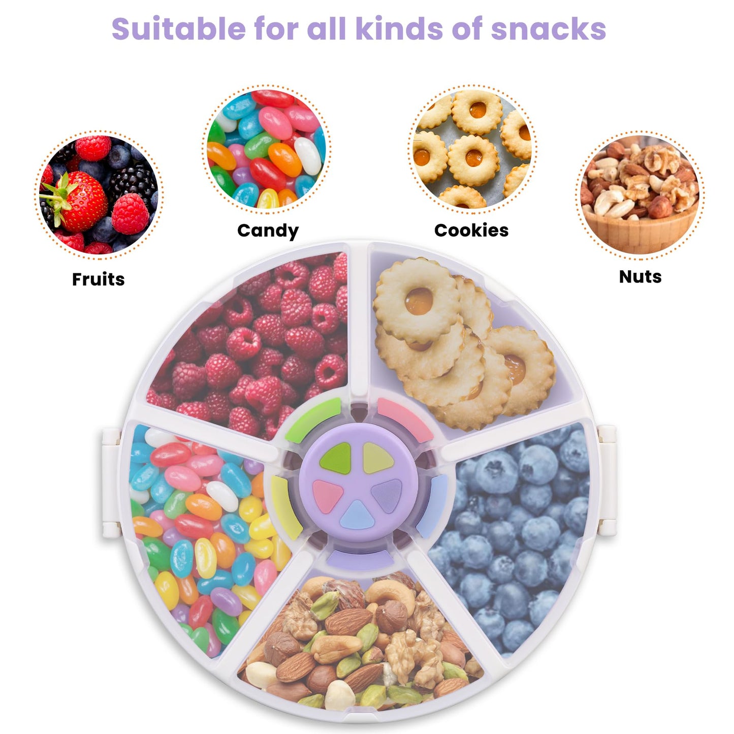 Kids Snack Rotator Container Reusable Snack Box with 5 Compartment Dispenser and Lid, Color Matching Opening Lid, BPA and PVC Free, for Toddlers, Babies, Home, School, Travel (1 Pack- Pink)