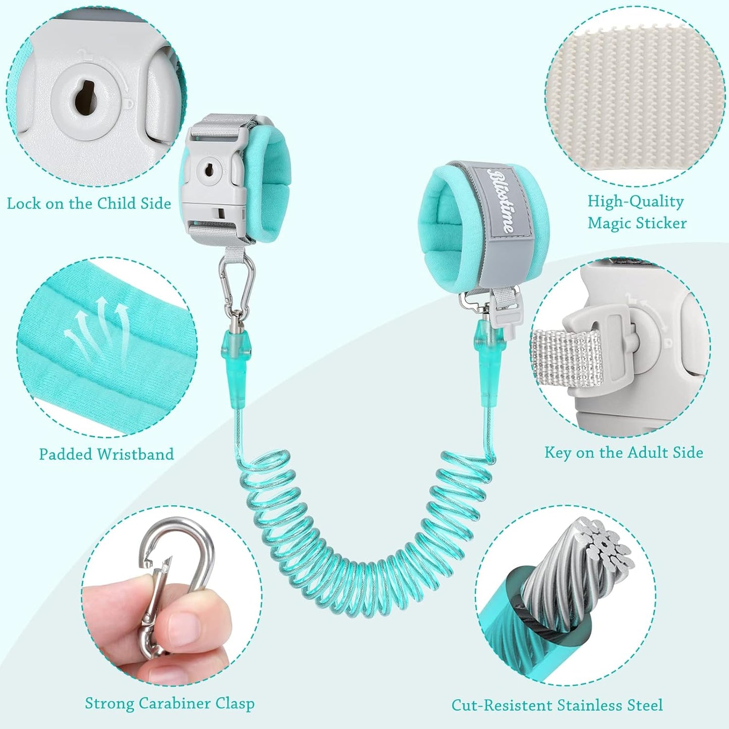 Blisstime 4 in 1 Toddler Harness with Leash & Toddler Wrist Leash, Kids Backpack Leash for Toddlers 1-3, Toddler Leash Toddler Safety Harness with Anti Lost Wrist Link