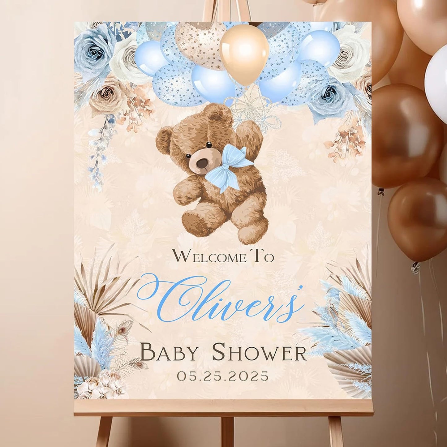 Personalized We Can Bearly Wait Baby Shower Welcome Sign, Welcome to Baby Shower Sign - Teddy Bear & Balloon Theme Décor #5