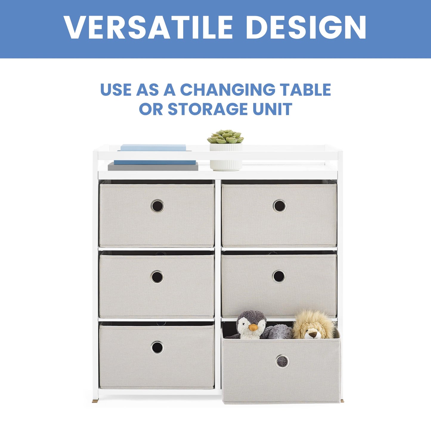 Delta Children Hayes Changing Table and Dresser for Bedroom with 6 Fabric Drawers, Charcoal Grey/Flax