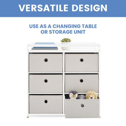 Delta Children Hayes Changing Table and Dresser for Bedroom with 6 Fabric Drawers, Charcoal Grey/Flax
