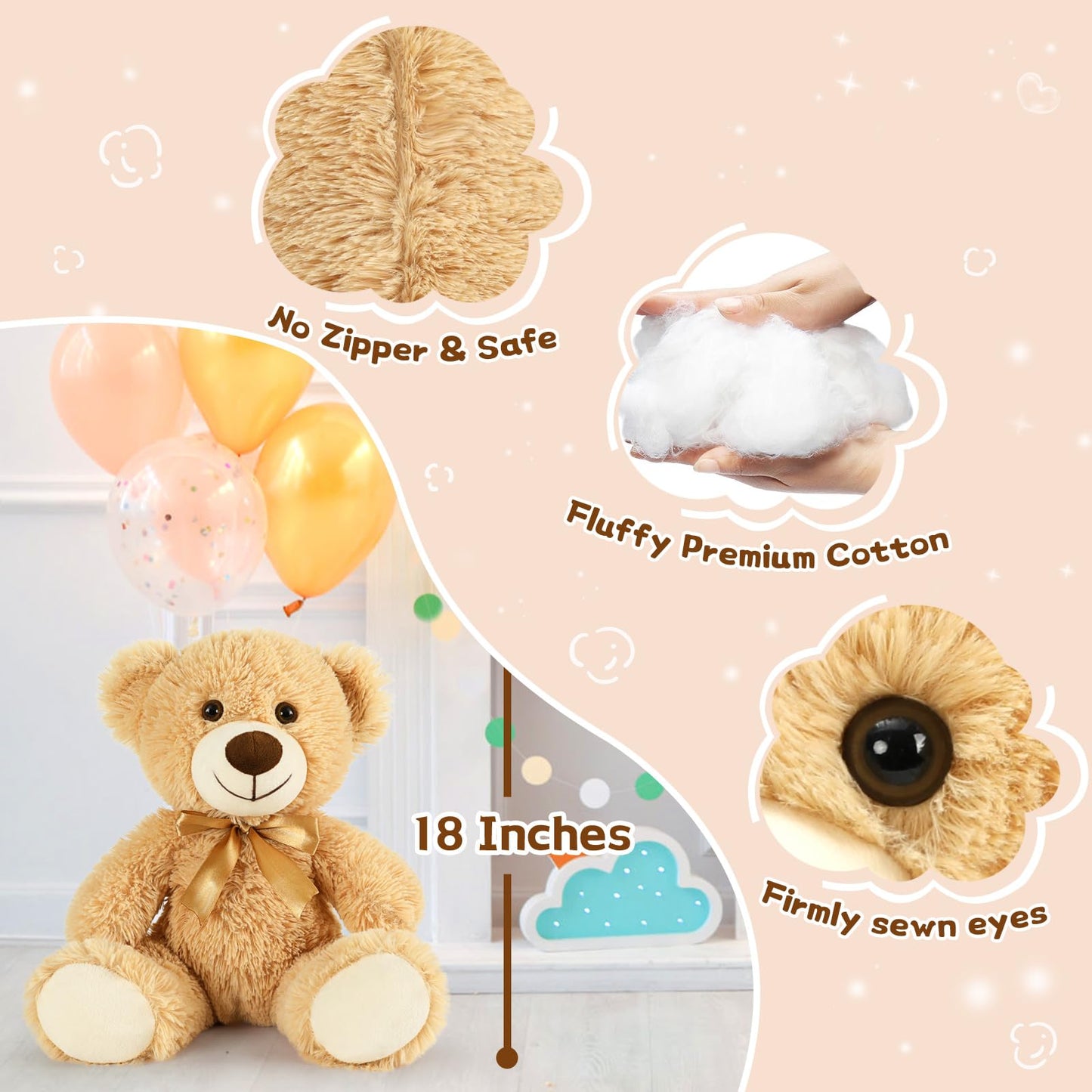 MorisMos 6Pcs Teddy Bears Bulk Baby Shower, 14inch Cute Teddy Bear Stuffed Animals Plush, Small Stuffed Bears on Centerpiece Baby Shower, White