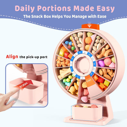 Zoksi Fun and Healthy Snack Dispenser for Children, Daily Snack Organizer for Nuts, Candy - Desk Stand Snack Box for Kids with Portion Control, Interactive Design, BPA-Free (Pink)