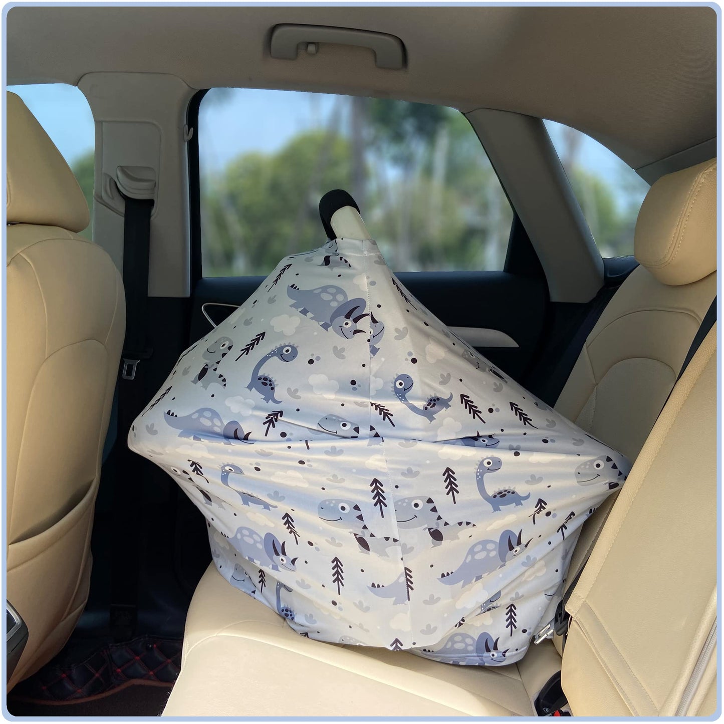 Car Seat Covers Canopy Cover - Multi-use Cover Carseat Canopy, Breathable Breastfeeding Cover, Car Seat Covers for Bbies, Boys & Girls Shower Gifts (Dark Blue Dinosaur)