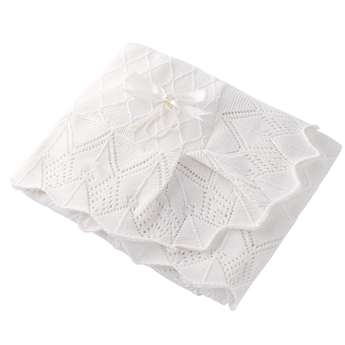 Booulfi Knit White Baby Blankets Neutral,Crib Stroller Newborn Blankets for Boys Girls,Cotton Lace Crochet Winter Blanket Nursery Blanket New Baby Essentials, 38X39