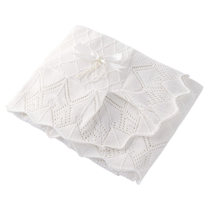 Booulfi Knit White Baby Blankets Neutral,Crib Stroller Newborn Blankets for Boys Girls,Cotton Lace Crochet Winter Blanket Nursery Blanket New Baby Essentials, 38X39