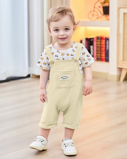 ZOEREA Toddler Baby Boys Clothes Summer Outfit Stripe T-Shirt and Shortall Romper Set Cute Jumpsuit Solid Color 6M-4T