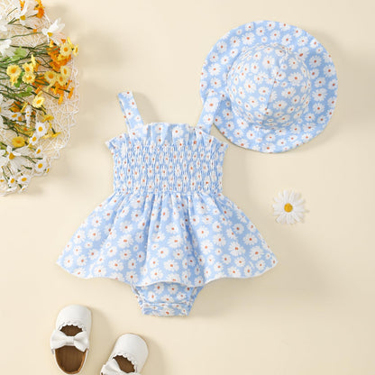 Toddler Baby Girl Summer Clothes Halter Floral Romper Dress Backless Outfits with Hat