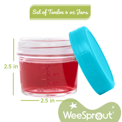 WeeSprout Glass Baby Food Storage Jars w/Lids (8 oz, 8 Pack Set) Snack, Puree, Reusable Small Containers, Breast Milk, Fridge or Freezer, Microwave & Dishwasher Safe, Essential Must Have for Infants