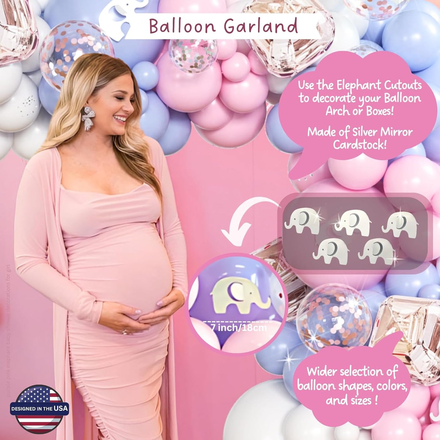 165 pc Baby Shower Decorations for Girl, Birthday Girl, Balloon Garland Arch, Banner and Balloons Boxes, Elephant Baby Shower and Birthday Decorations
