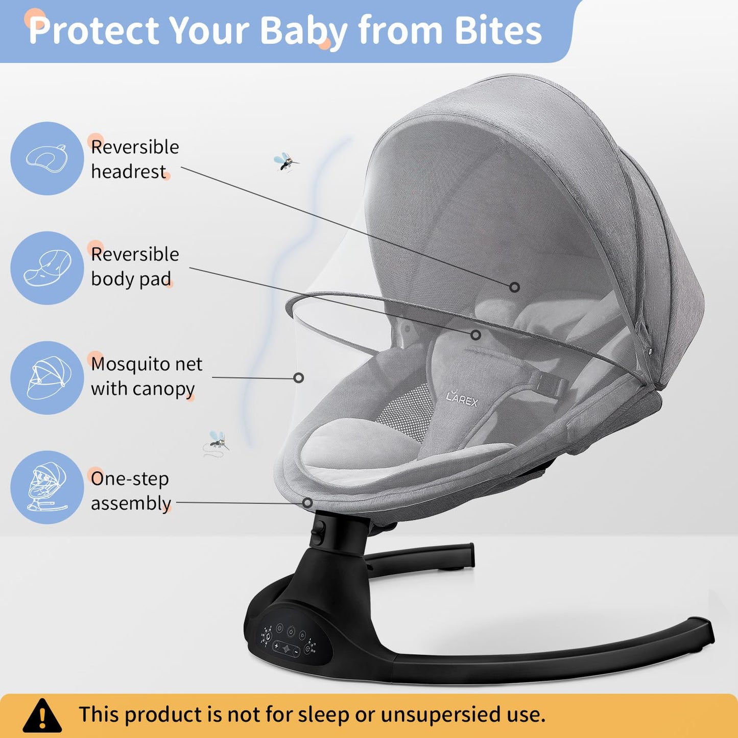 LAREX Baby Swing Infant Swing Electric Toddler Baby Rocker Portable for Newborn Boy Girl, 5 Sway Speeds with Remote Control, 10 Preset Melodies and Bluetooth, 0-6 Months Max 20 Lbs (Pink)