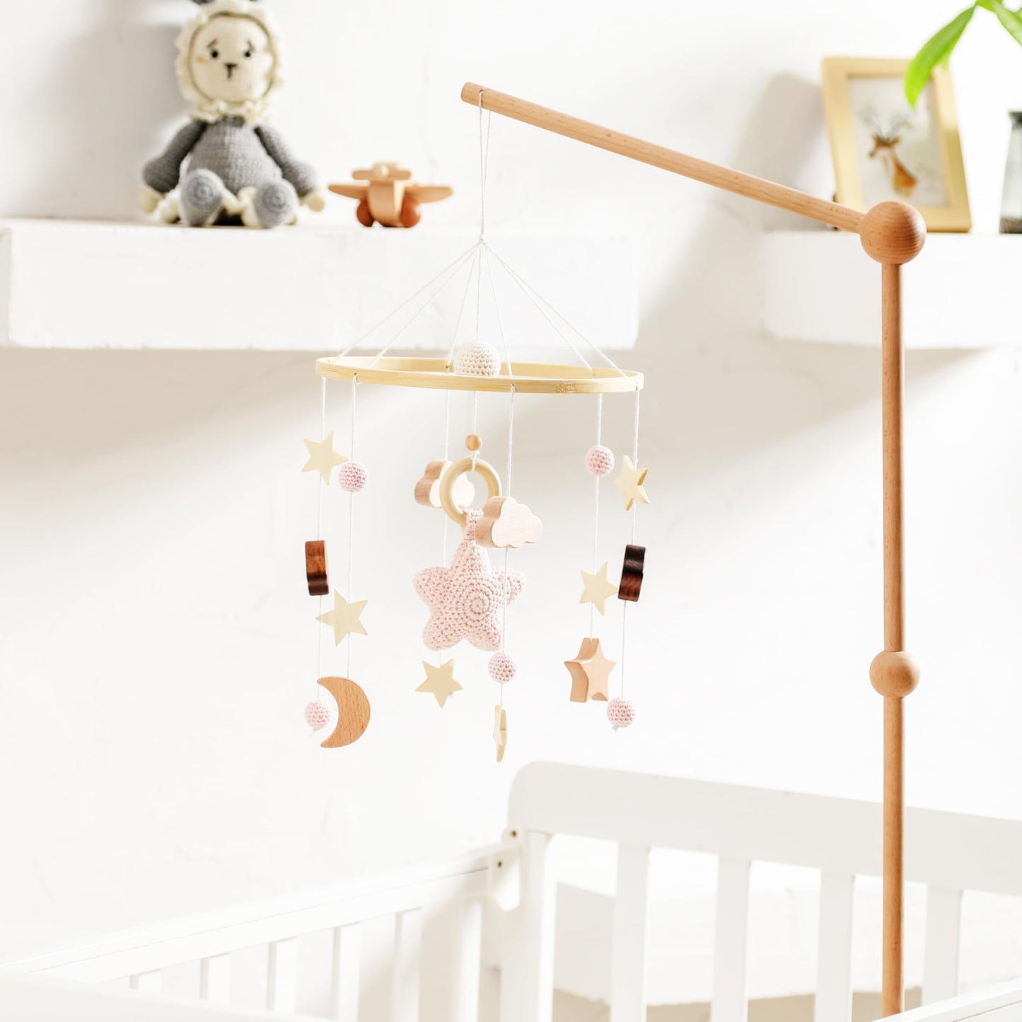 Baby Crib Mobile for Boys Girls| Boho Nursery Mobile| Gender Neutral Hand-Crocheted Mobile| Ceiling Mobile - Stars, Clouds, Moon