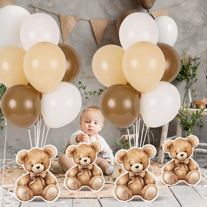 4 Sets Balloon Stand Kit for Table Bear Baby Shower Tables Centerpieces with Balloon Boy Baby Shower Decorations for Bear Theme Gender Reveal Birthday Party Table Decorations Supplies (Brown Bear, 4)