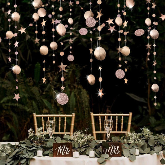 Decor365 Twinkle Star Garland Champagne Gold Party Decorations Stars Banner Ceiling Hanging Decor Streamer Backdrop for Birthday Baby Shower Christmas New Year Eve Starry Night Theme Party Supplies