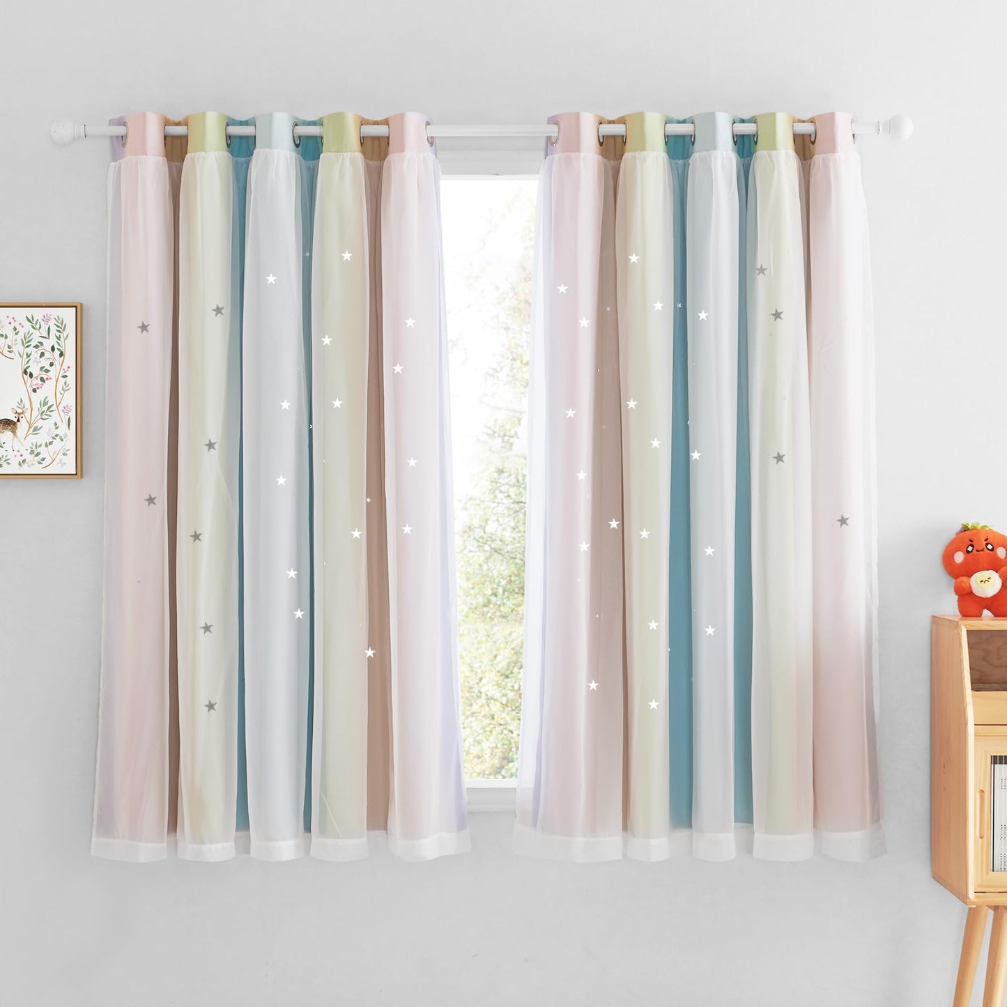 NICETOWN Nursery Curtains for Kids, Farmhouse Blackout Curtain Panels for Bedroom, Double Layer Star Hollow-Out Grommet Aesthetic Living Room Toddler Window Curtains, 2 Pcs, W52 x L84, Biscotti Beige