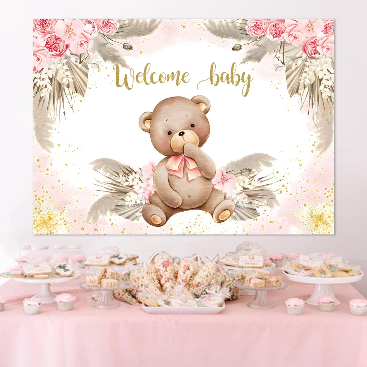 117 Teddy Bear Baby Shower Decorations for Boy Birthday Supplies Brown Blue Balloon Garland Kit Wood Grain Boxes with Letters Bearly Wait Backdrop Bear Theme Baby Shower Decor