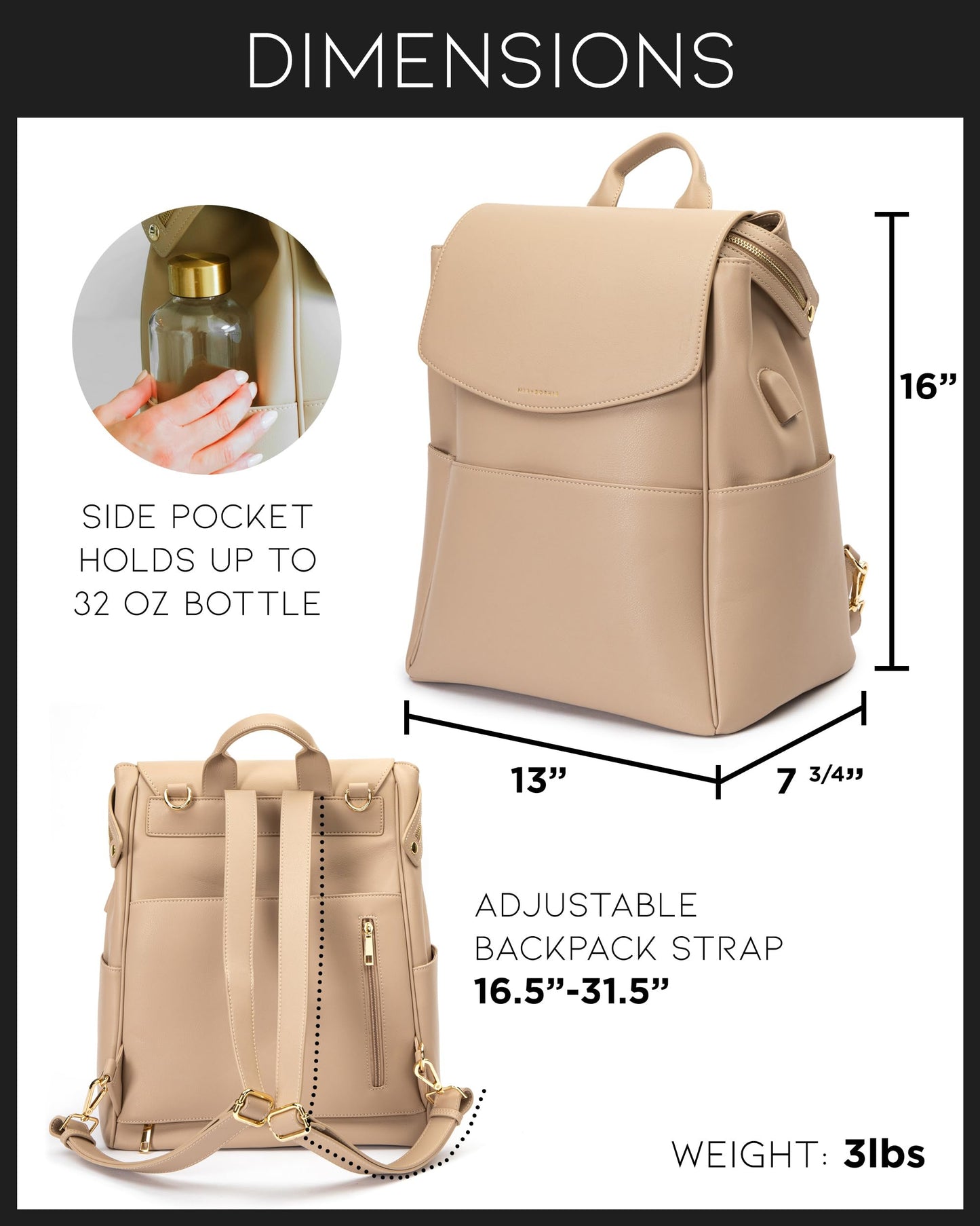 Leather Diaper Bag Backpack with USB Charging port, Changing Pad, Stroller Straps, and Bottle Holder (Brown Olivia)