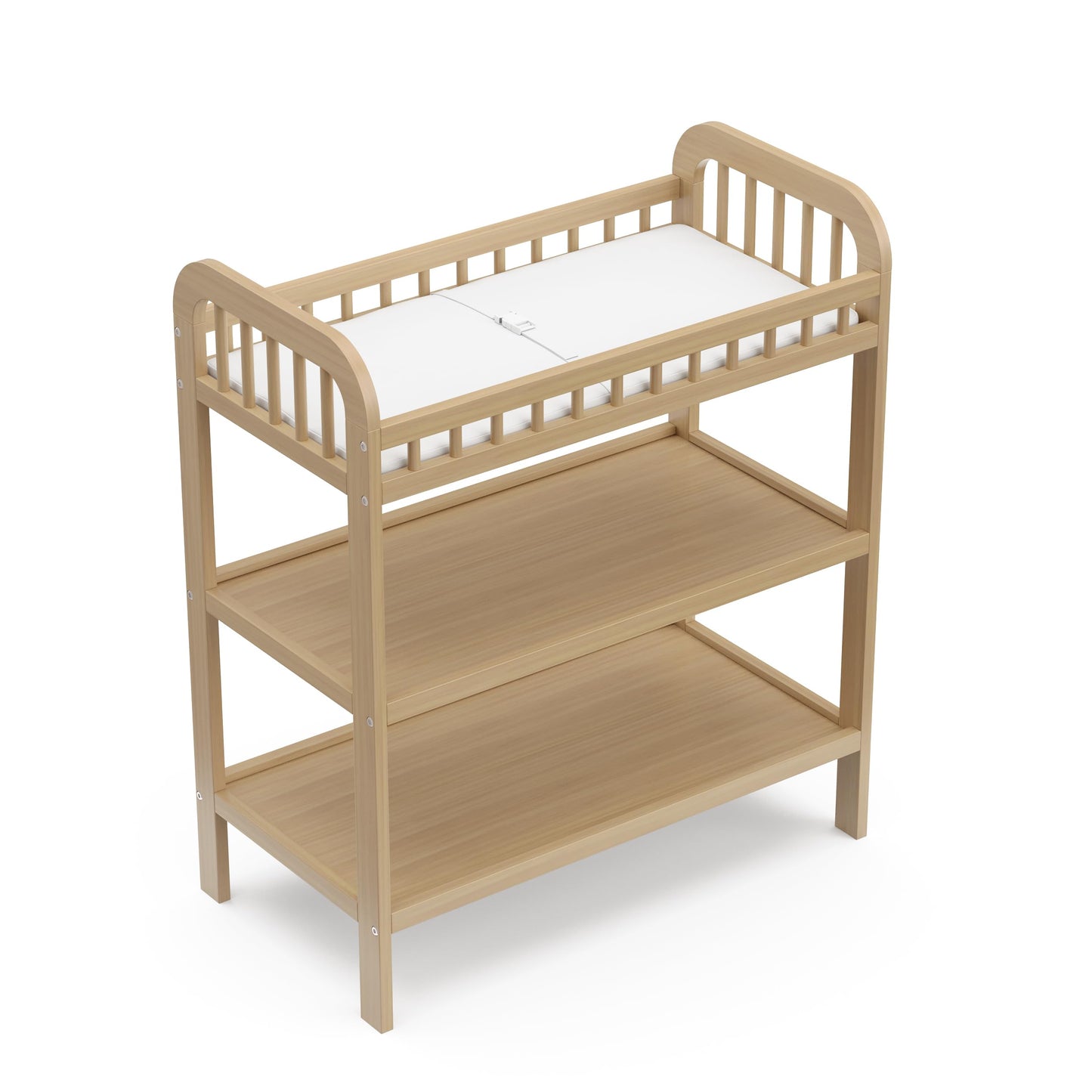 Storkcraft Pasadena Changing Table with Water-Resistant Changing Pad (Driftwood) - GREENGUARD Gold Certified, Includes Bonus Water-Resistant Changing Pad with Safety Strap, 2 Open Shelves