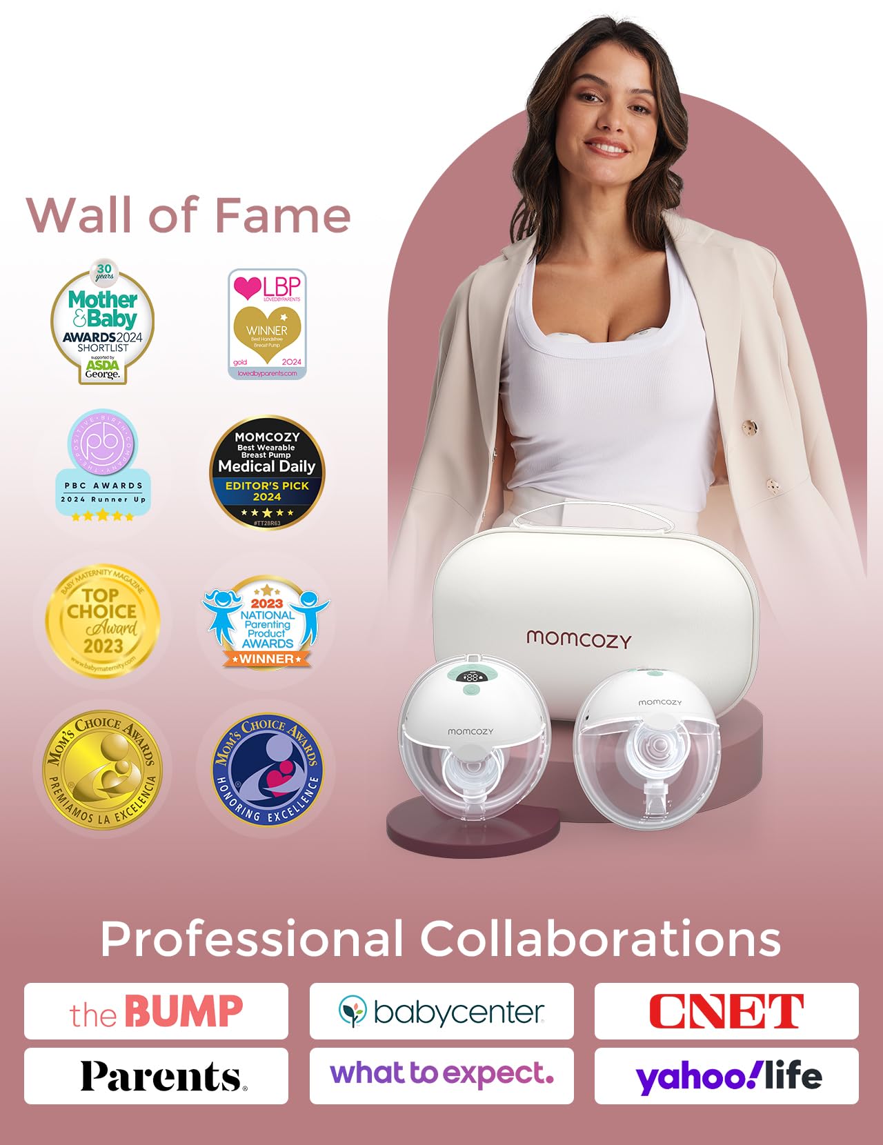 Momcozy M5 Hands-Free Wearable Breast Pump, Double-Sealed Flange for Baby-Like Comfort, 3 Modes & 9 Suction Levels, Portable Electric Pump – 24mm, 2-Pack Quill Gray