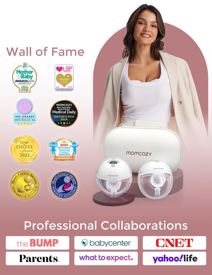 Momcozy M5 Hands-Free Wearable Breast Pump, Double-Sealed Flange for Baby-Like Comfort, 3 Modes & 9 Suction Levels, Portable Electric Pump – 24mm, 2-Pack Quill Gray