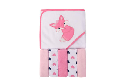 Luvable Friends Unisex Baby Hooded Towel with Five Washcloths, Cotton,Polyester,Ikat Elephant, One Size