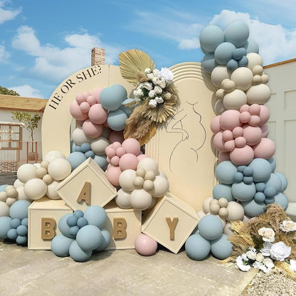 Dusty Blue Balloons Garland Arch Kit 139Pcs Fog Blue White Sand Balloons for Baby Shower Birthday Bear Theme Wedding Bride Anniversary Gender Reveal Party Decorations for Boy Girl Adult