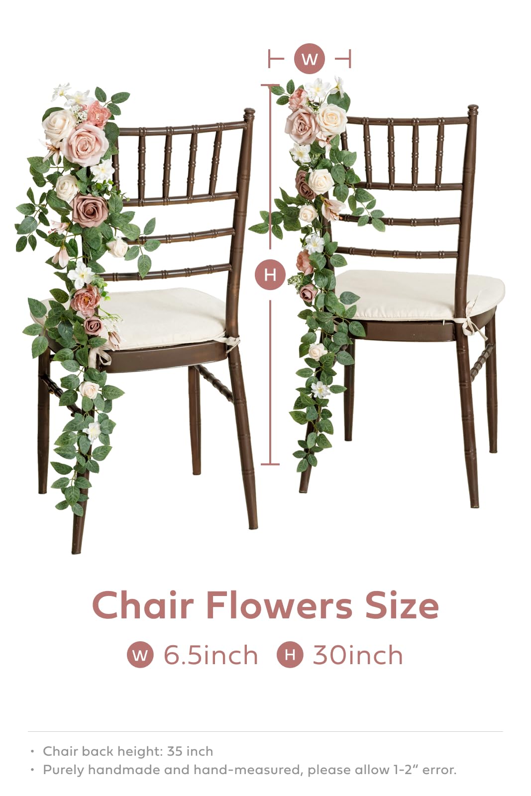 Ling's Moment 10pcs Wedding Chair Decorations Aisle Floral Swag Artificial Pew Flowers Hanging Garland Pink Blush & Cream For Ceremony Reception Church Rose Floral Faux Arrangement Party Outdoor Decor