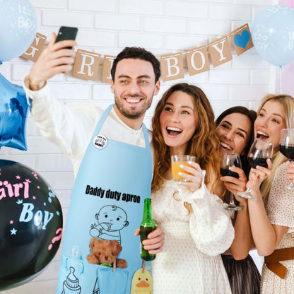 7 Pcs Daddy Duty Apron Diaper Duty Apron New Dad Gifts for Baby Shower Gender Reveal First Time New Dad Gifts (Black,Classic)