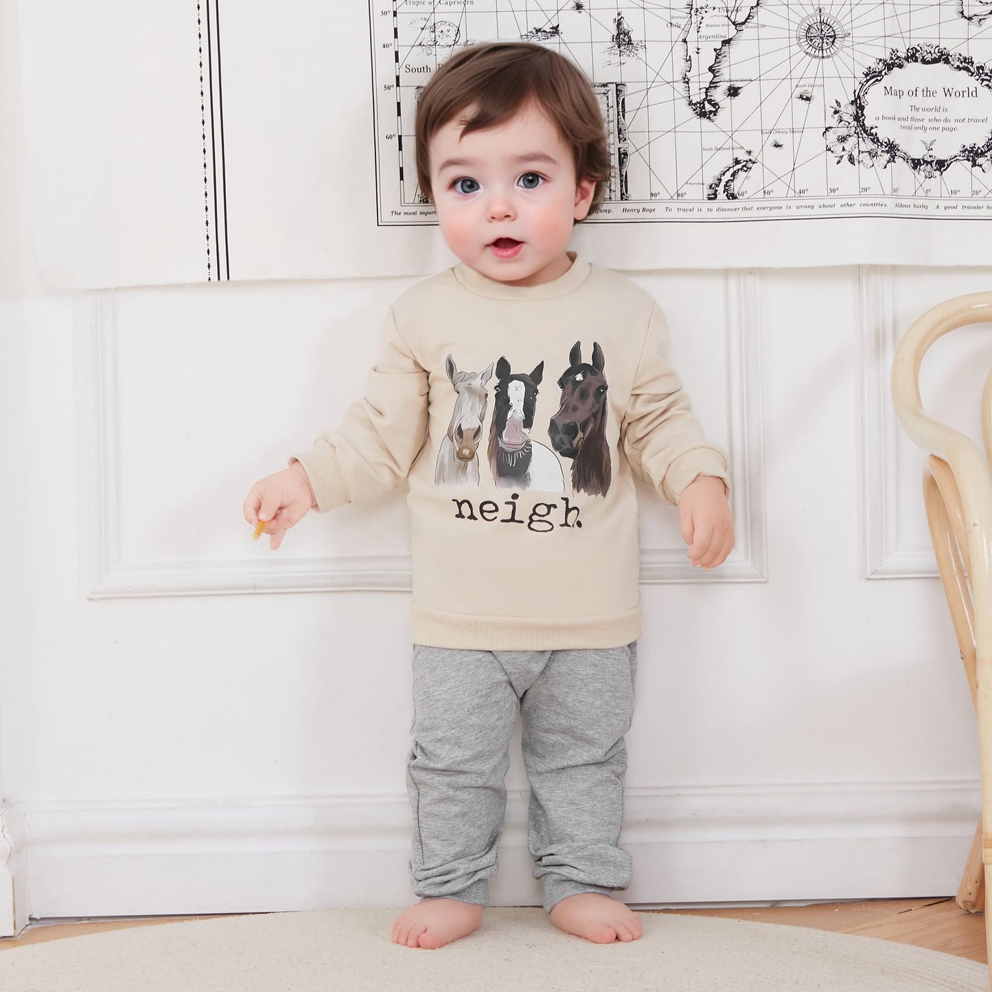 Pudcoco Toddler Baby Boys Girls Fall Clothes Farm Animal Outfit Horse Cow Chicken Sweatshirt and Jogger Pants Set