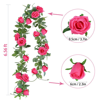 Felice Arts 2 Pack Pink Artificial Rose Garland Each 6.5FT Fake Rose Vine Hanging Floral Garland for Wedding Flowers Table Centerpiece Arrangement Baby Shower Decor
