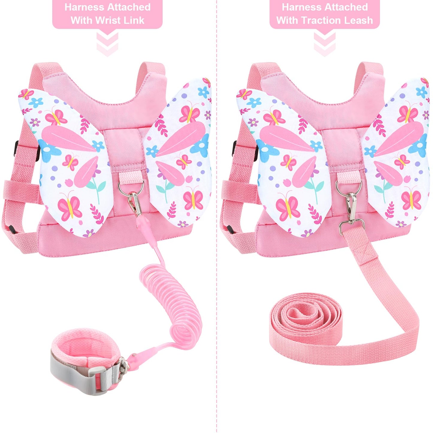 Accmor 3 in 1 Toddler Harness Leashes + Anti Lost Wrist Link, Kids Harness Children Leash for Girls, Child Anti Lost Leash Baby Cute Harness Belt Strap Hold Kids Close While Walking