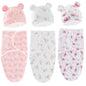 Baby Swaddle Sleep Sack with Hat Set for 0-3 months 3-Pack Soft Cotton Newborn Wearable Swaddle Wrap for Girls Boys