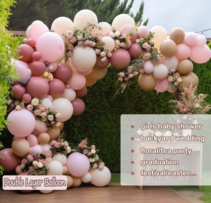 Dusty Pink Balloon Arch Kit Double Stuffed Blush Rose Nude Brown Balloon Garland 112pcs Matte Pastel Neutral Balloons for Boho Bridal Shower Baby Shower Birthday Theme Party Decoration