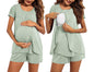 Ekouaer Women's Maternity Nursing Pajamas Set Breastfeeding Sleepwear Double Layer Short Sleeve Top & Shorts Nursing Pjs