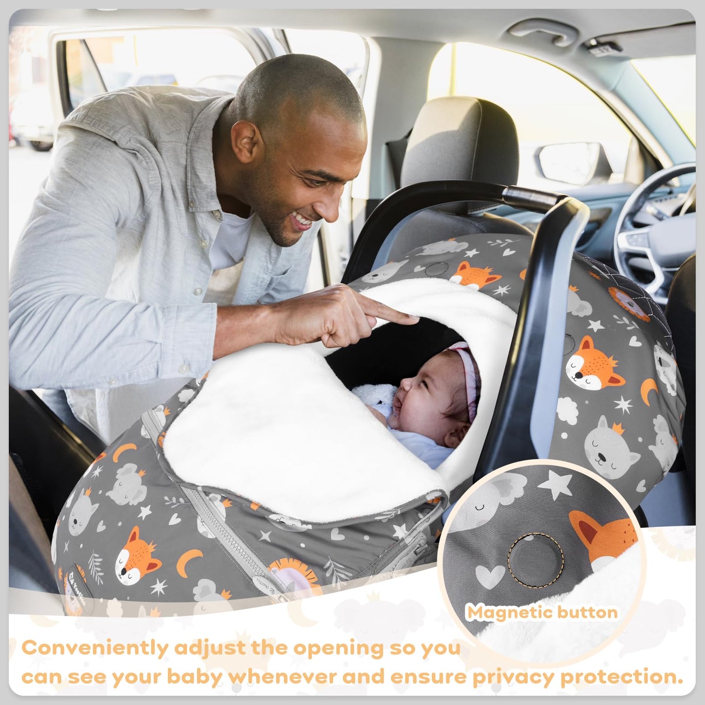 Yoofoss Baby Car Seat Cover Winter Carseat Canopies Cover to Protect Baby from Cold Wind, Super Warm Plush Fleece Baby Carrier Cover for Infant Boys Girls (Pink)