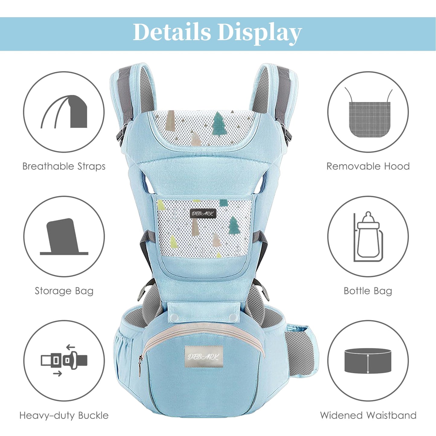 Baby Carrier Newborn to Toddler - Debark Baby Carrier with Hip Seat, 6-in-1 Adjustable Detachable Ergonomic Infant Carrier for Babies from 0-36 Months, Ideal for Baby Travel Essentials (Grey)